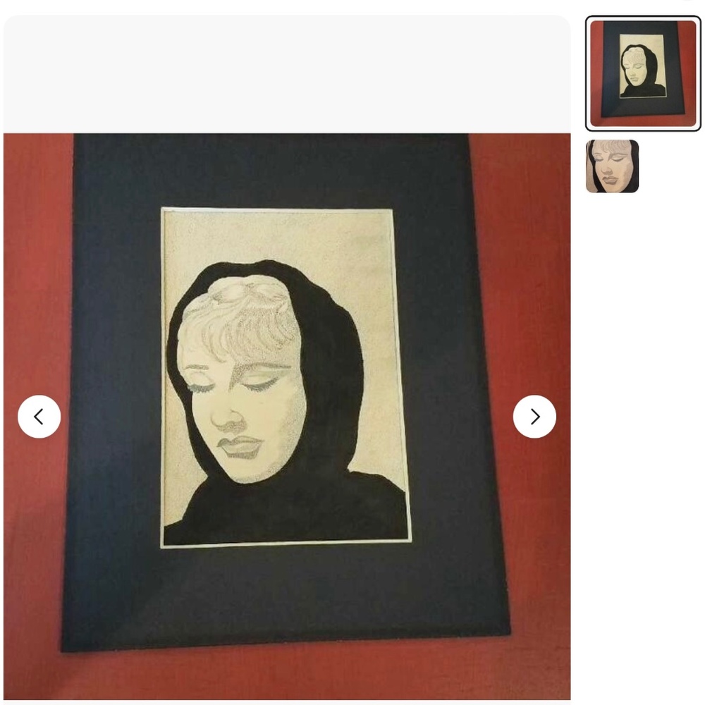 VINTAGE ORIGINAL ARTWORK…”SAD GIRL”… matted 8” x 10”..pencil and ink